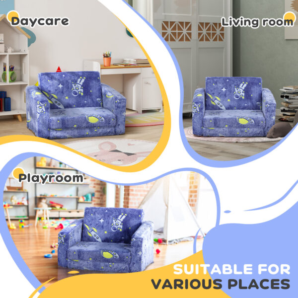 AIYAPLAY Childrens Sofa Beds 2 in 1 Kids Foldable Chair Bed with Glow in The Dark Cosmic Design, Washable Cushion and Cover, Blue   Aosom UK - Image 6