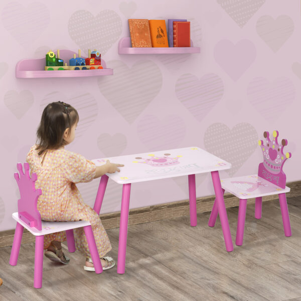 HOMCOM Kids' Wooden Table and Chair Set with Crown Pattern, Easy-Clean Surface, Ideal Gift for Girls Toddlers Aged 3 to 8, Pink   Aosom UK - Image 2