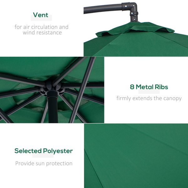 Outsunny Waterproof Banana Cantilever Parasol: 3m Hanging Umbrella with Crank & Cross Base, Outdoor Sun Shelter, Verdant Green   Aosom UK - Image 6