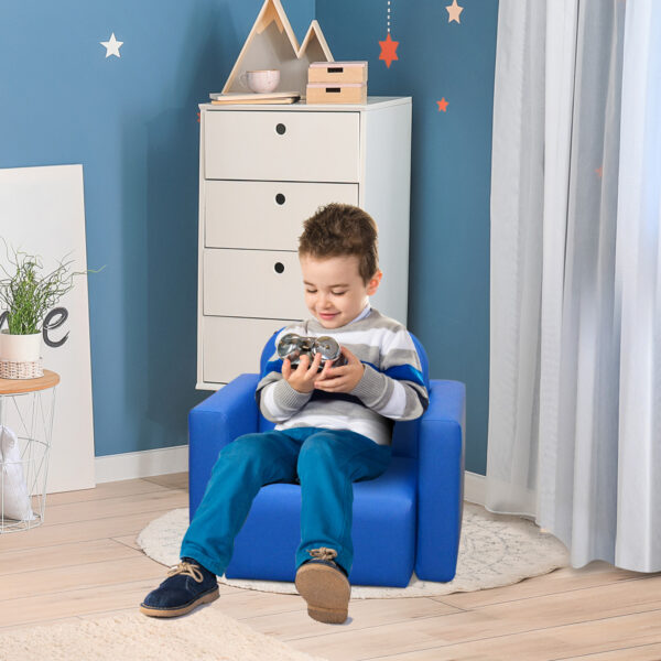 HOMCOM Toddler 2-in-1 Sofa Chair for Playroom, Comfortable Child's Armchair for Relaxation & Play, Blue   Aosom UK - Image 2