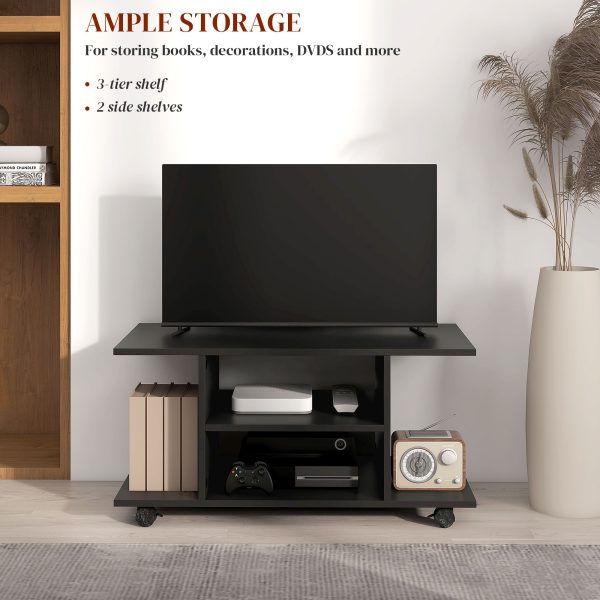 HOMCOM Modern TV Stand with Storage Shelves, Sleek Design for Living Rooms, Space-Saving, Black   Aosom UK - Image 4