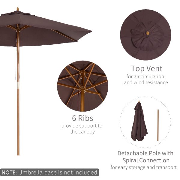 Outsunny Elegant Wooden Garden Parasol: 2.5m Patio Sunshade with UV Protection, Coffee Hue   Aosom UK - Image 4