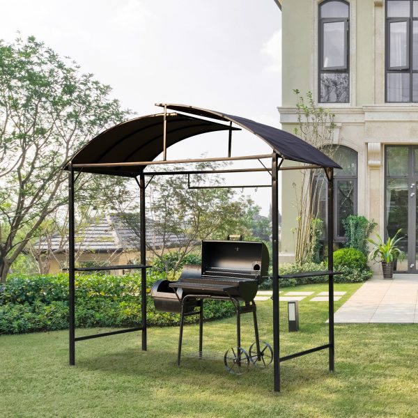 Outsunny Metal Smoking Gazebo Marquee Garden Patio BBQ Tent Grill Canopy Awning Shelter - Coffee - Image 2