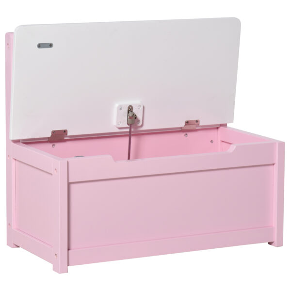 HOMCOM Wooden Toy Box Toy Storage Organizer with the Backrest, the Lid Fitted with a Gas Rod, Safe for Children, Pink   Aosom UK - Image 7