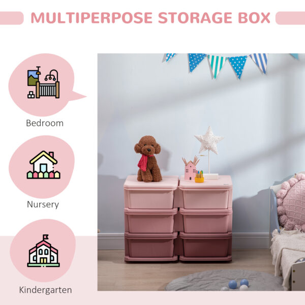 ZONEKIZ Kids Storage Units w/ 6 Drawers, 3 Tier Kids Toy Storage Organizer, Vertical Dresser Tower for Nursery Playroom Kindergarten, Pink   Aosom UK - Image 5