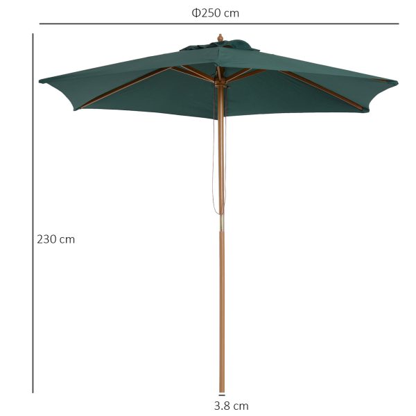 Outsunny Wooden Parasol: 2.5m UV-Protective Garden Umbrella with Pulley System, Dark Green   Aosom UK - Image 4