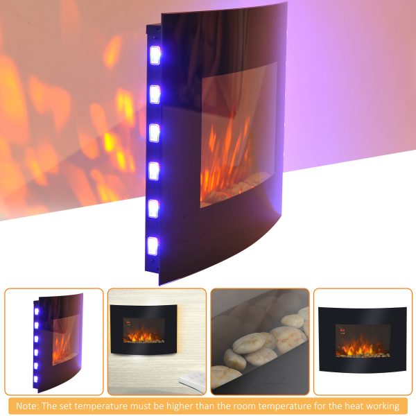 HOMCOM LED Curved Glass Electric Wall Mounted Fire Place, 900/1800W - Image 6