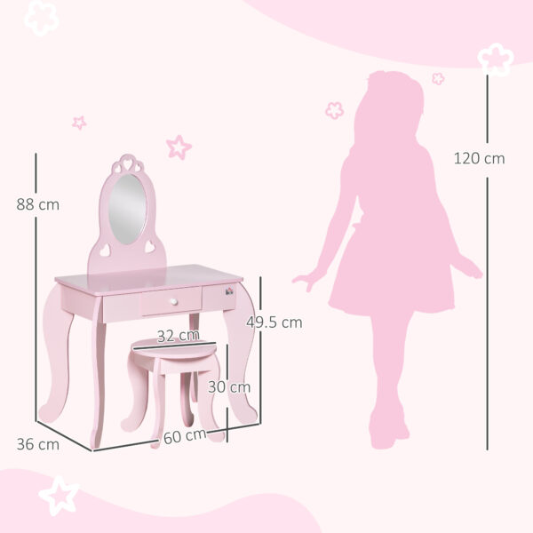 HOMCOM Kids Vanity Table & Stool Girls Dressing Set Make Up Desk Chair Dresser Play Set with Mirror Pink   Aosom UK - Image 3