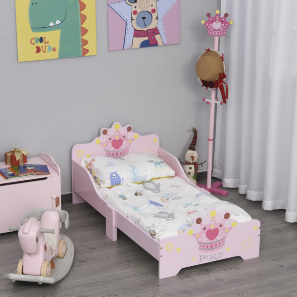 HOMCOM Kids Wooden Bed with Crown Modeling Safety Side Rails Easy to Clean Perfect Gift for Toddlers Girls Age 3 to 6 Years Old Pink   Aosom UK - Image 2