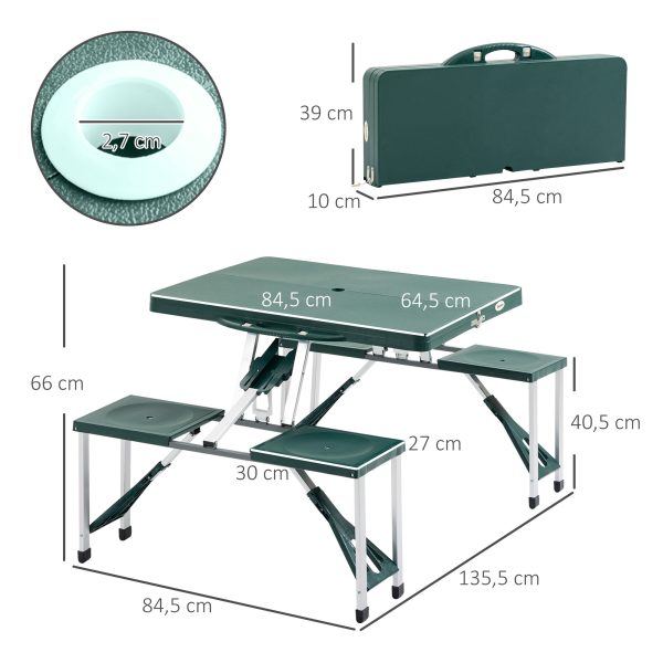 Outsunny Folding Camping Table with Stools Set Aluminum Bench Picnic Garden Party BBQ Portable   Aosom UK - Image 3