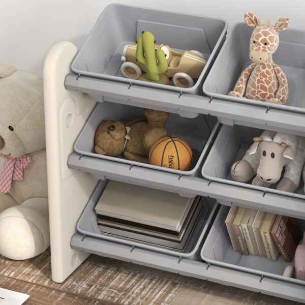 AIYAPLAY 3 Tier Kids Toy Storage Units with 6 Storage Boxes, 76 x 37 x 60cm, Grey   Aosom UK - Image 8