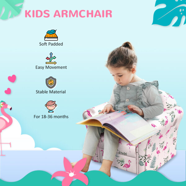 AIYAPLAY Kids Armchair with Flamingo Design, Wooden Frame, for Bedroom, Playroom, Kids Room, Pink   Aosom UK - Image 7