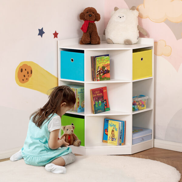 HOMCOM 3 Tier Kids Bookcase Toy Organiser Storage w/ 3 Fabric Drawers, White   Aosom UK - Image 2