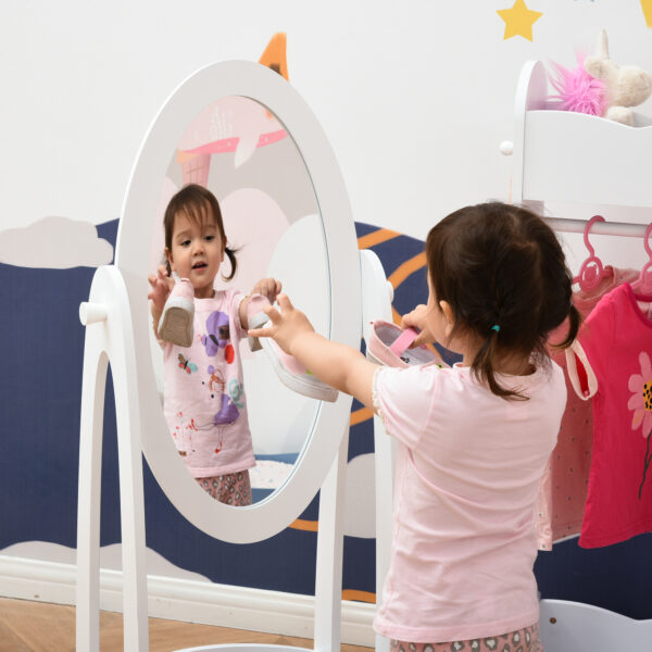 HOMCOM Children's Dressing Area Set with 360° Rotatable Mirror, Clothes Hanging Rail, and Storage Shelves, White   Aosom UK - Image 9