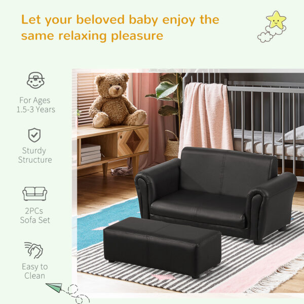 HOMCOM 2 Seater Toddler Chair Kids Twin Sofa Childrens Double Seat Chair Furniture Armchair Boys Girls Couch w/ Footstool (Black)   Aosom UK - Image 5