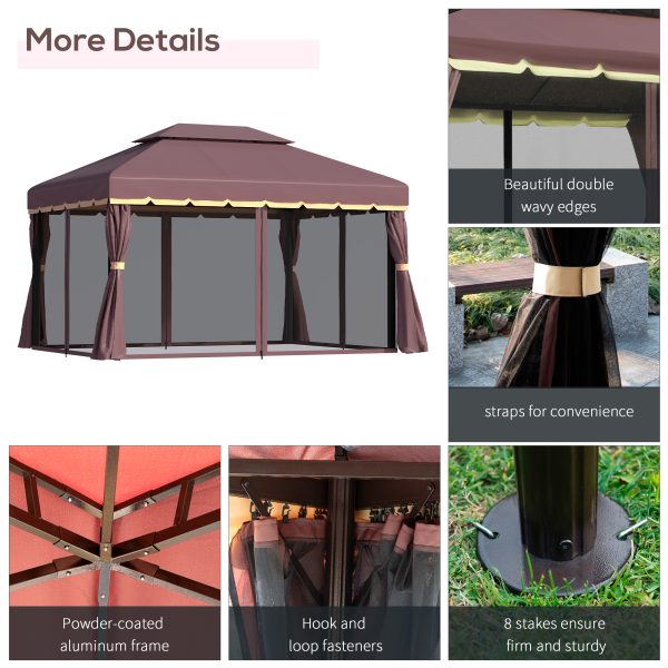 Outsunny 3 x 4m Aluminium Alloy Gazebo Marquee Canopy Pavilion Patio Garden Party Tent Shelter with Nets and Sidewalls - Coffee - Image 5