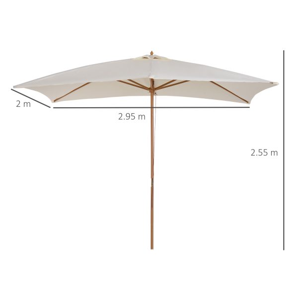 Outsunny 3x2m Wooden Patio Parasol Umbrella-Cream - Image 3