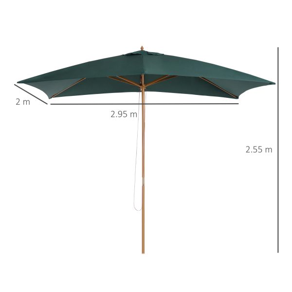 Outsunny Waterproof 295L x 200W x 255Hcm Wooden Garden Patio Parasol Umbrella-Dark Green   Aosom UK - Image 3