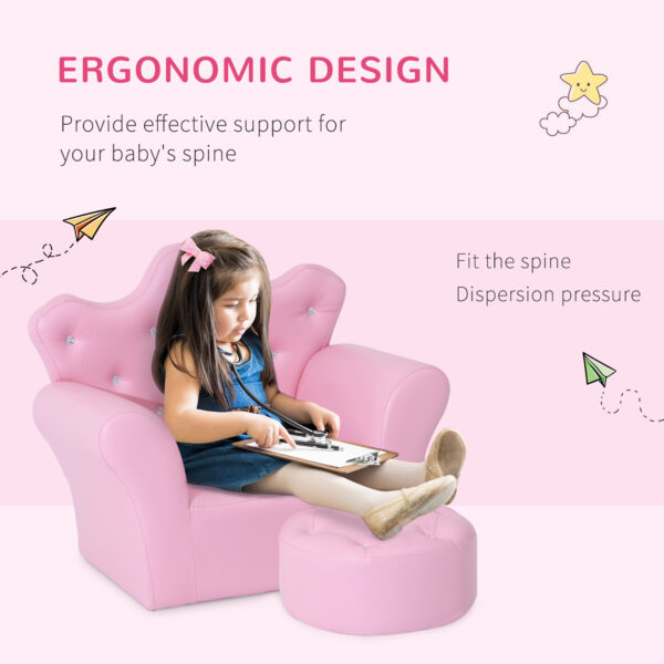 HOMCOM Children Kids Sofa Set Armchair Chair Seat with Free Footstool PU Leather Pink - Image 6