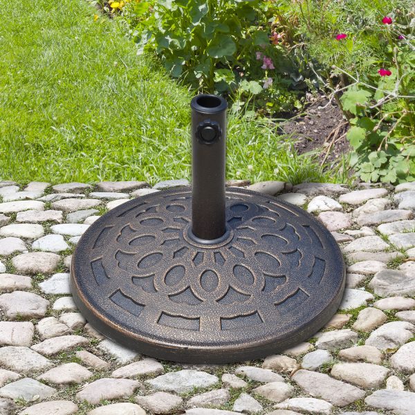 Outsunny 14kg Round Garden Parasol Base Holder Decorative Resin Market Umbrella Stand with Adjustable Coupler, Bronze   Aosom UK - Image 2