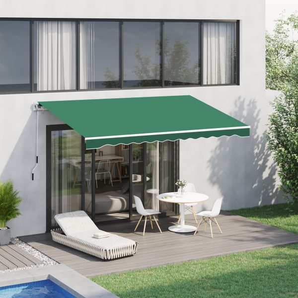 Outsunny Waterproof Manual Retractable Awning, Garden Patio Sun Shade Shelter, 4m x 3m, Durable, Green   Aosom UK - Image 2