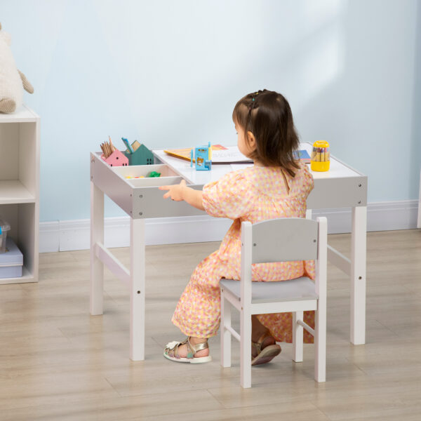 ZONEKIZ Kids Table and Chair Set, with Storage Space - Grey   Aosom UK - Image 2