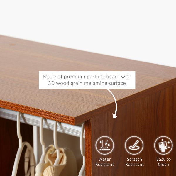 HOMCOM Bedroom Open Wardrobe, Hanging Rail with Storage Shelves, Mobile Clothes Organizer on Wheels, Walnut   Aosom UK - Image 6