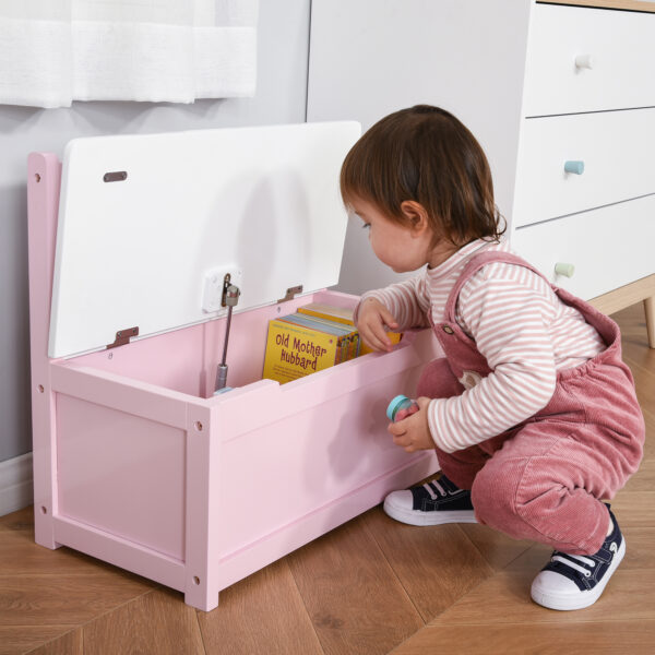 HOMCOM Wooden Toy Box Toy Storage Organizer with the Backrest, the Lid Fitted with a Gas Rod, Safe for Children, Pink   Aosom UK - Image 2