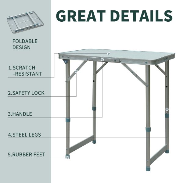 Outsunny Folding Picnic Table, Portable Outdoor Camping Table, Lightweight, Durable Aluminium Frame, Silver   Aosom UK - Image 6