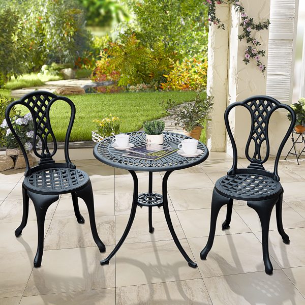 HOMCOM 3 Piece Patio Cast Aluminium Bistro Set Garden Outdoor Furniture Table and Chairs Shabby Chic Style   Aosom UK - Image 2