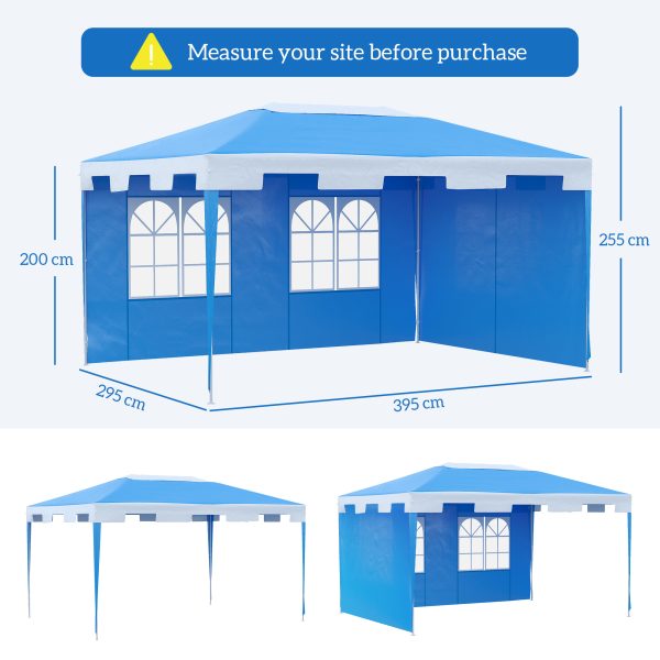 Outsunny Party Gazebo Marquee with 2 Sidewalls, Outdoor Garden Canopy BBQ Tent, 3 x 4 m, Blue - Image 3