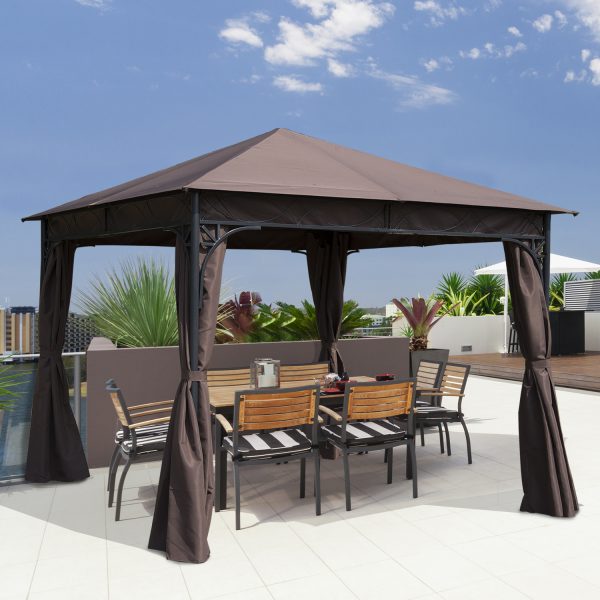 Outsunny 3x3 m Gazebo Pavilion-Coffee - Image 2