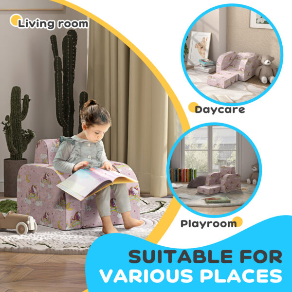 AIYAPLAY Childrens Sofa Couch Foldable Toddler Chair Soft Snuggle Sponge Filled for Bedroom Playroom, Aged 18 Months to 3 Years, Pink   Aosom UK - Image 6