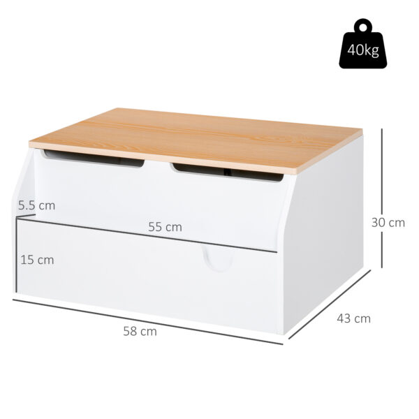 HOMCOM Toy Storage Organizer Wooden Toy Box with Book Slot, the Lid Fitted with a Gas Rod, Safe for Children, White   Aosom UK - Image 3