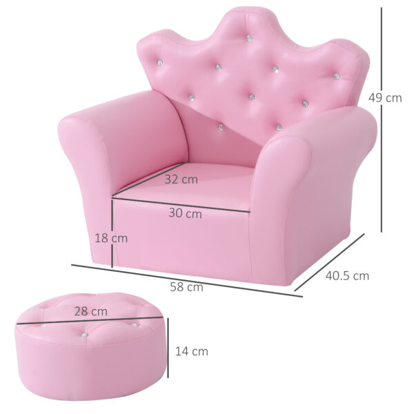 HOMCOM Children Kids Sofa Set Armchair Chair Seat with Free Footstool PU Leather Pink - Image 3