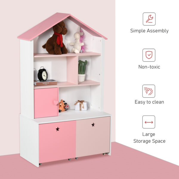 HOMCOM Kids Bookshelf Chest w/ Drawer with Wheels Baby Toy Wood Organizer Display Stand Storage Cabinet 80x34x130cm Pink   Aosom UK - Image 5