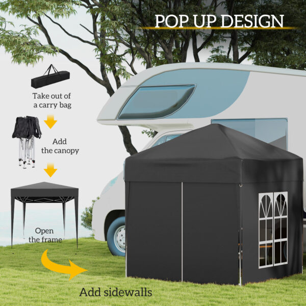 Outsunny 2x2m Garden Pop Up Gazebo Shelter Canopy w/ Removable Walls and Carrying Bag for Party and Camping, Black - Image 4