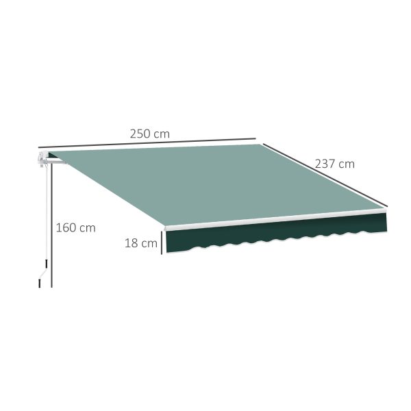 Outsunny Manual Retractable Garden Patio Awning, Sun Shade Shelter with Winding Handle, 2.5m x 2m, Green   Aosom UK - Image 3