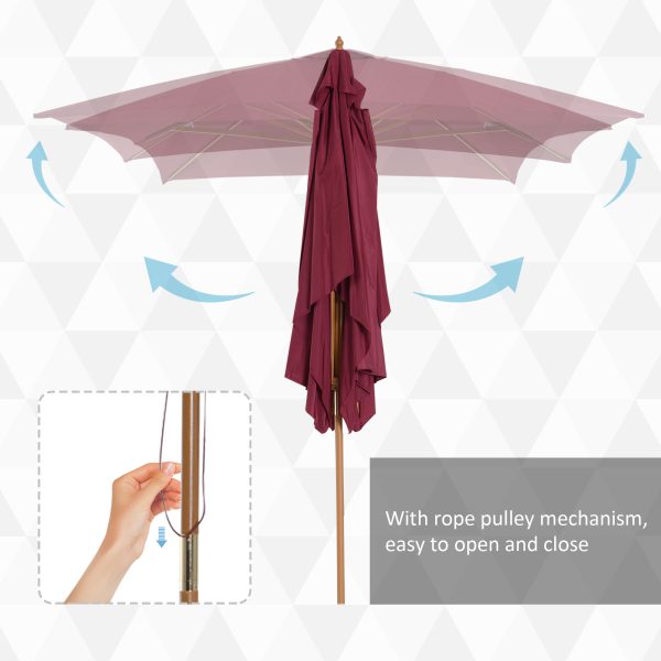 Outsunny Waterproof Wooden Garden Parasol, 3m x 2m Sun Shade Patio Umbrella, Outdoor Canopy, Wine Red   Aosom UK - Image 5