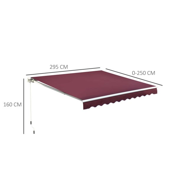 Outsunny Waterproof Manual Retractable Awning, 3x2.5m Sun Shade Canopy for Garden Patio, UV Protection, Red   Aosom UK - Image 3