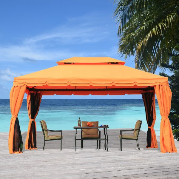 Outsunny 3 x 4 m Aluminium Metal Gazebo Marquee Canopy Pavilion Patio Garden Party Tent Shelter with Nets and Sidewalls - Orange - Image 2