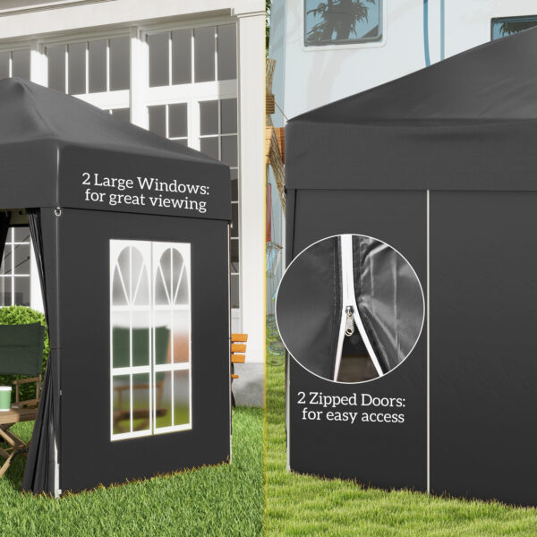 Outsunny 2x2m Garden Pop Up Gazebo Shelter Canopy w/ Removable Walls and Carrying Bag for Party and Camping, Black - Image 7