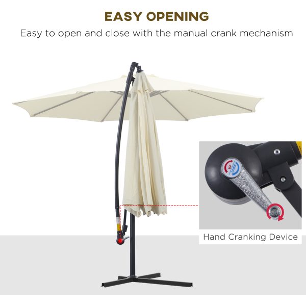 Outsunny Cantilever Parasol: 3m Patio Banana Hanging Umbrella, Crank & Tilt, 8 Ribs, Cross Base, Creamy White   Aosom UK - Image 4