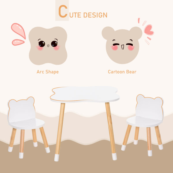 HOMCOM 3 Piece Kids Table and Chair Set with 2 Bear-shaped Chairs, White   Aosom UK - Image 5