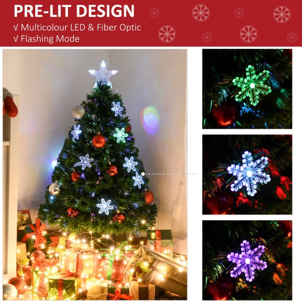 HOMCOM 3ft Fibre Optic Christmas Tree 90cm W/ Showflakes, Green - Image 4