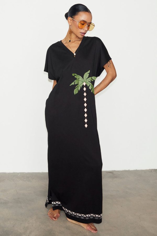 Women's Sunshine Palm T-Shirt Dress in Black, Size 6, 100% Cotton by Never Fully Dressed - Image 4