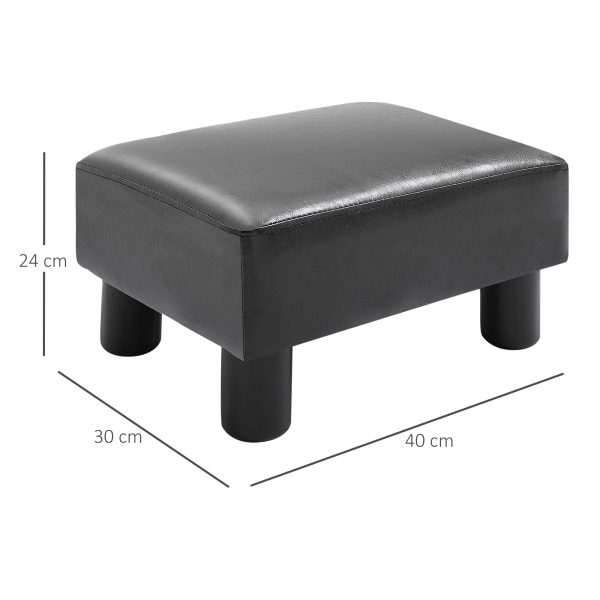 HOMCOM PU Leather Footstool Foot Rest Small Seat Foot Rest Chair Black Home Office with Legs 40 x 30 x 24cm - Image 3