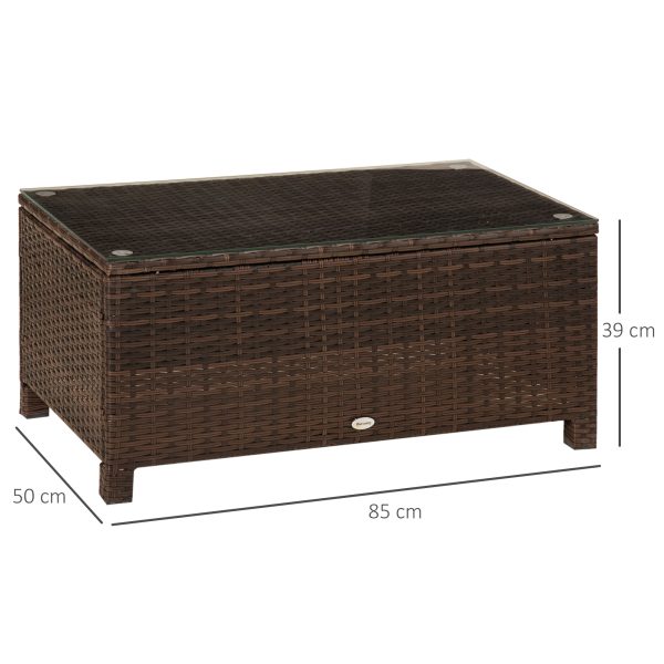 Outsunny Rattan Garden Furniture Coffee Table Patio Tempered Glass (Mixed Brown)   Aosom UK - Image 3