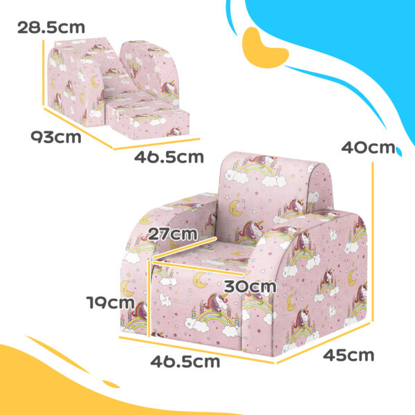 AIYAPLAY Childrens Sofa Couch Foldable Toddler Chair Soft Snuggle Sponge Filled for Bedroom Playroom, Aged 18 Months to 3 Years, Pink   Aosom UK - Image 3