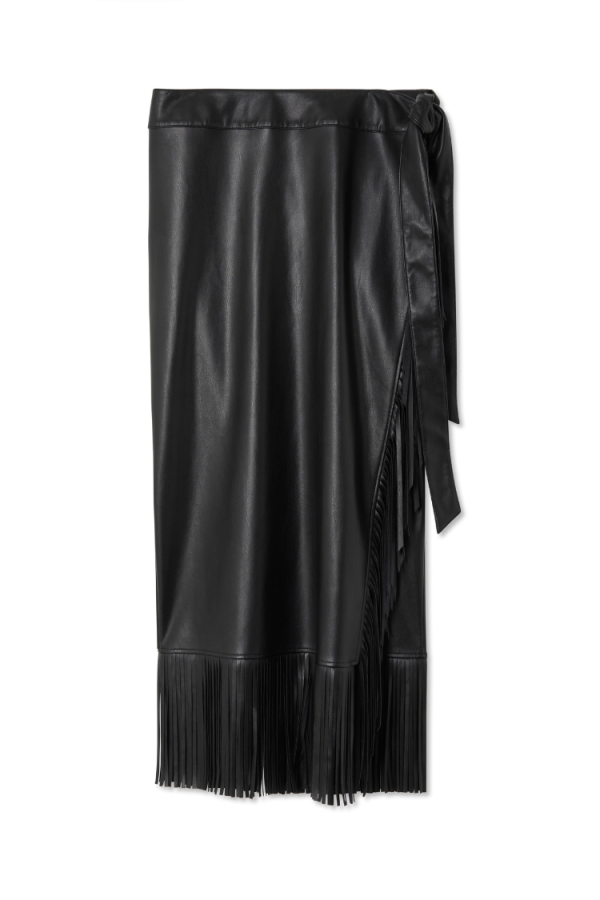 Women's Vegan Leather Fringe Midi Jaspre Skirt in Black, Size 8 by Never Fully Dressed - Image 10